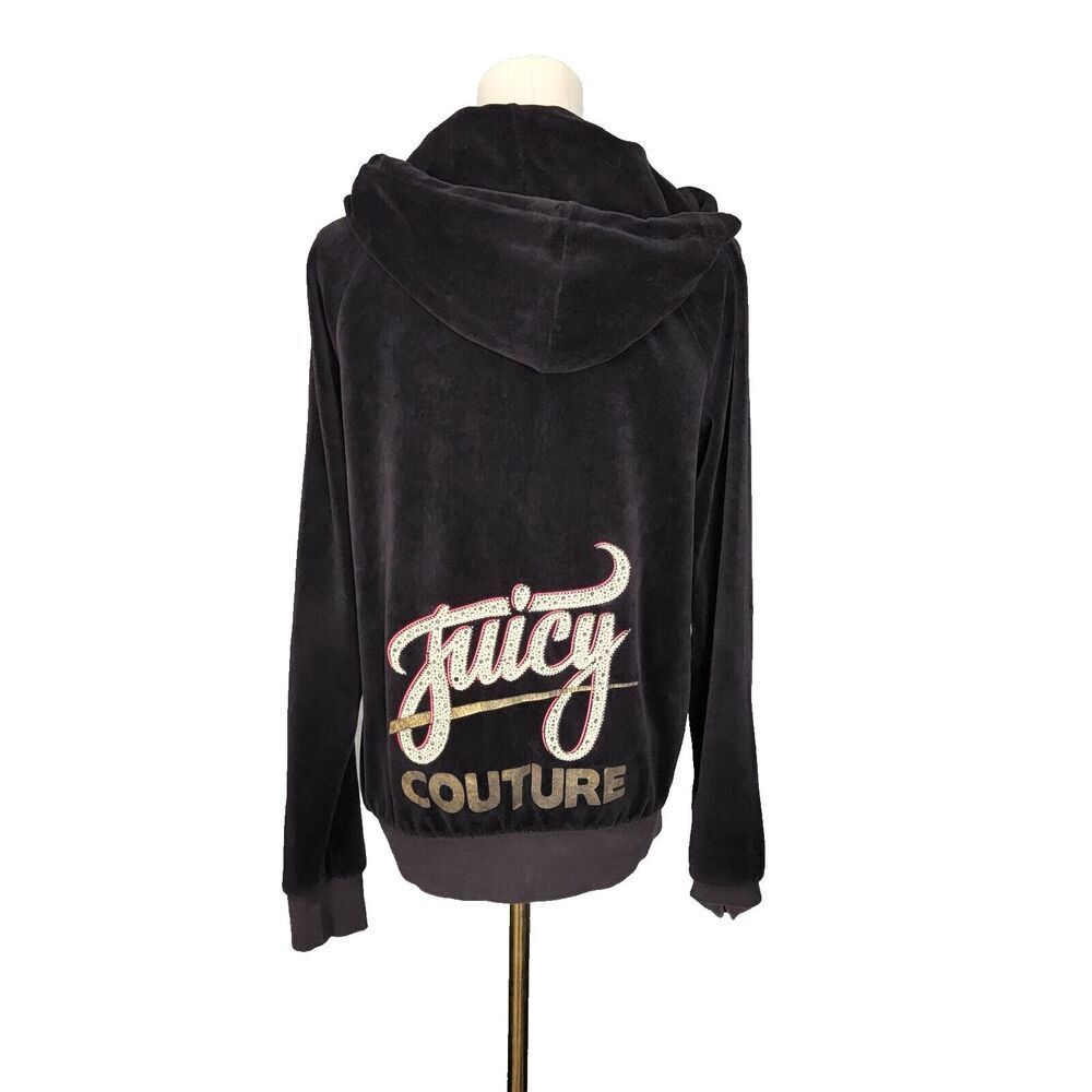 Juicy Couture Hoodie Small Black "J" Zip 2010s Era Vietnam Kohls Line